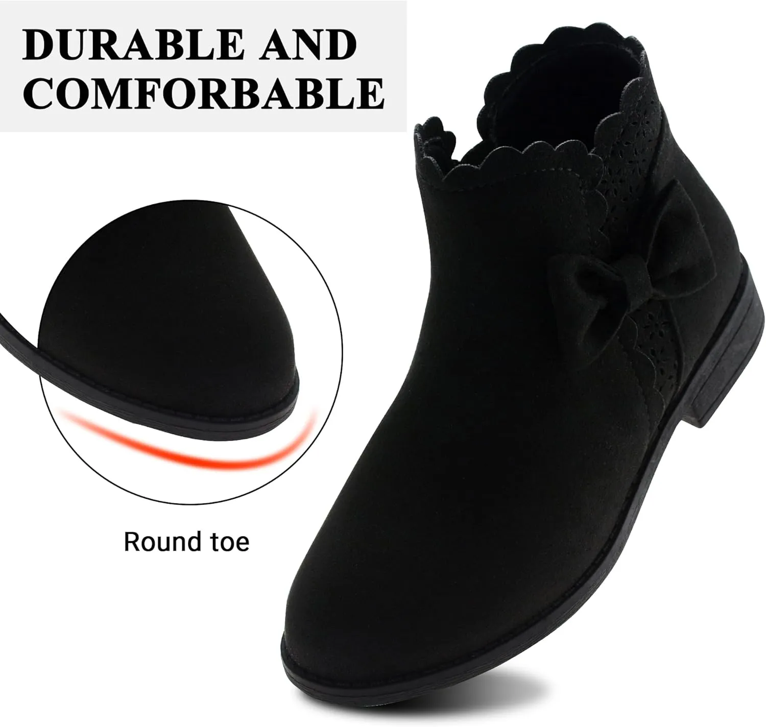 LseLom Girls Ankle Boots Kids Ankle Booties Bow Side Zipper Low Heel Outdoor Warm Shoes for Little Kids/Big Kids