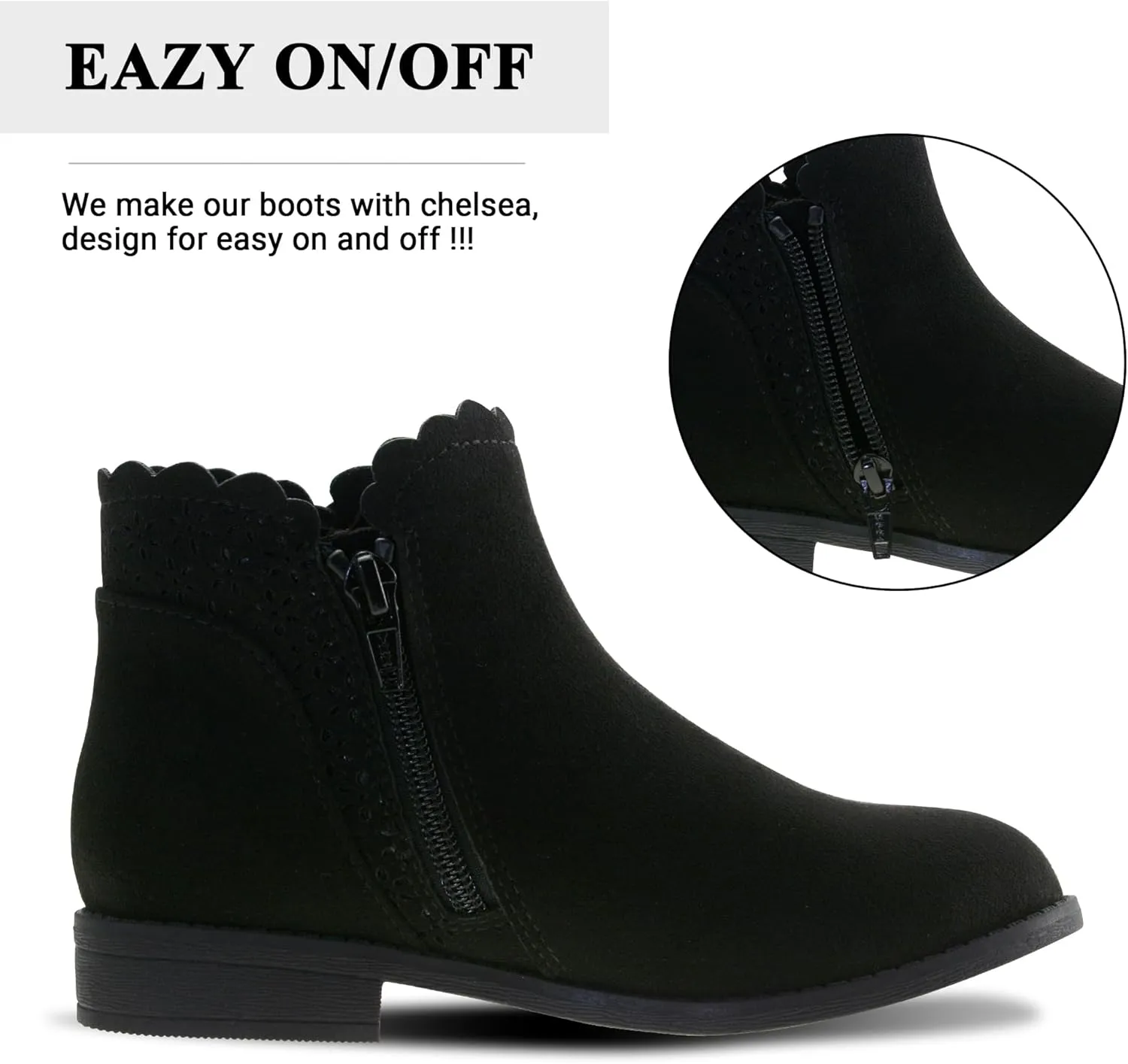 LseLom Girls Ankle Boots Kids Ankle Booties Bow Side Zipper Low Heel Outdoor Warm Shoes for Little Kids/Big Kids