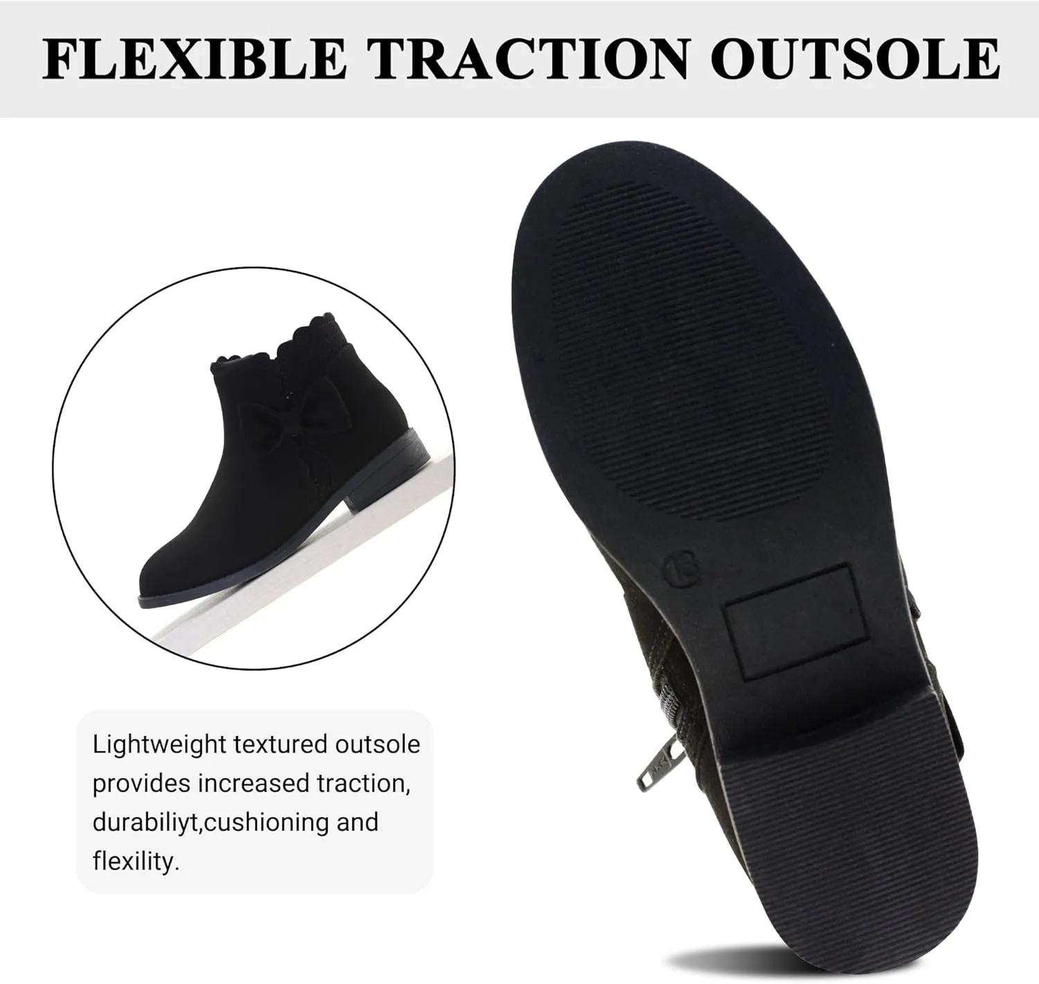LseLom Girls Ankle Boots Kids Ankle Booties Bow Side Zipper Low Heel Outdoor Warm Shoes for Little Kids/Big Kids