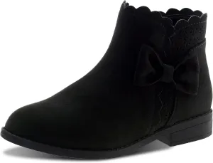LseLom Girls Ankle Boots Kids Ankle Booties Bow Side Zipper Low Heel Outdoor Warm Shoes for Little Kids/Big Kids