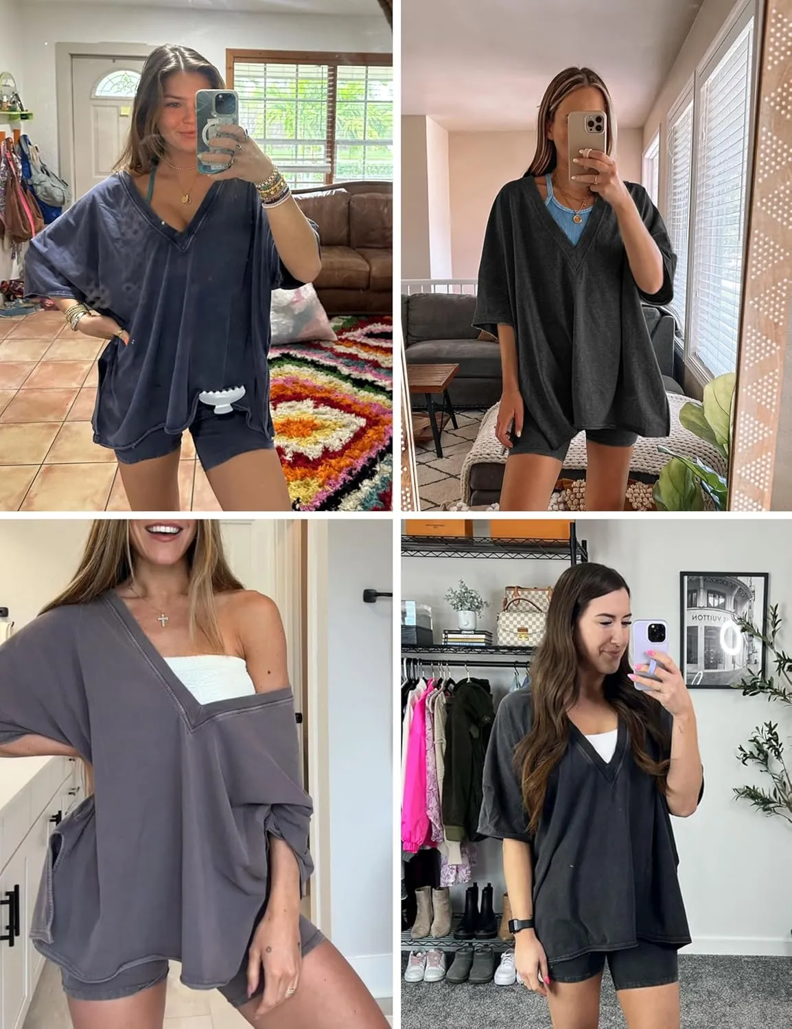 LTSCNRM 2 Piece Outfits for Women Reversible Oversized T Shirt Biker Shorts Sets Workout Tracksuit