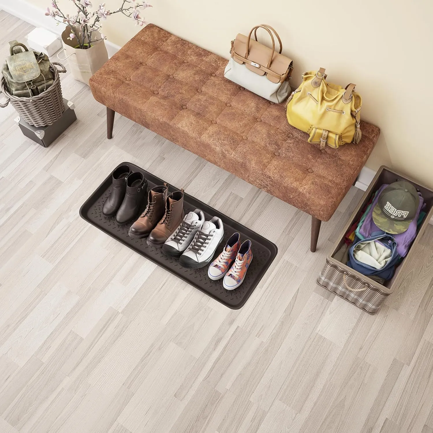 Matace 1 Pack Rubber Large Boot Tray for Entryway,Long Shoe Tray,Slim Boot Mat for Indoor and Outdoor Use, 16x40 in