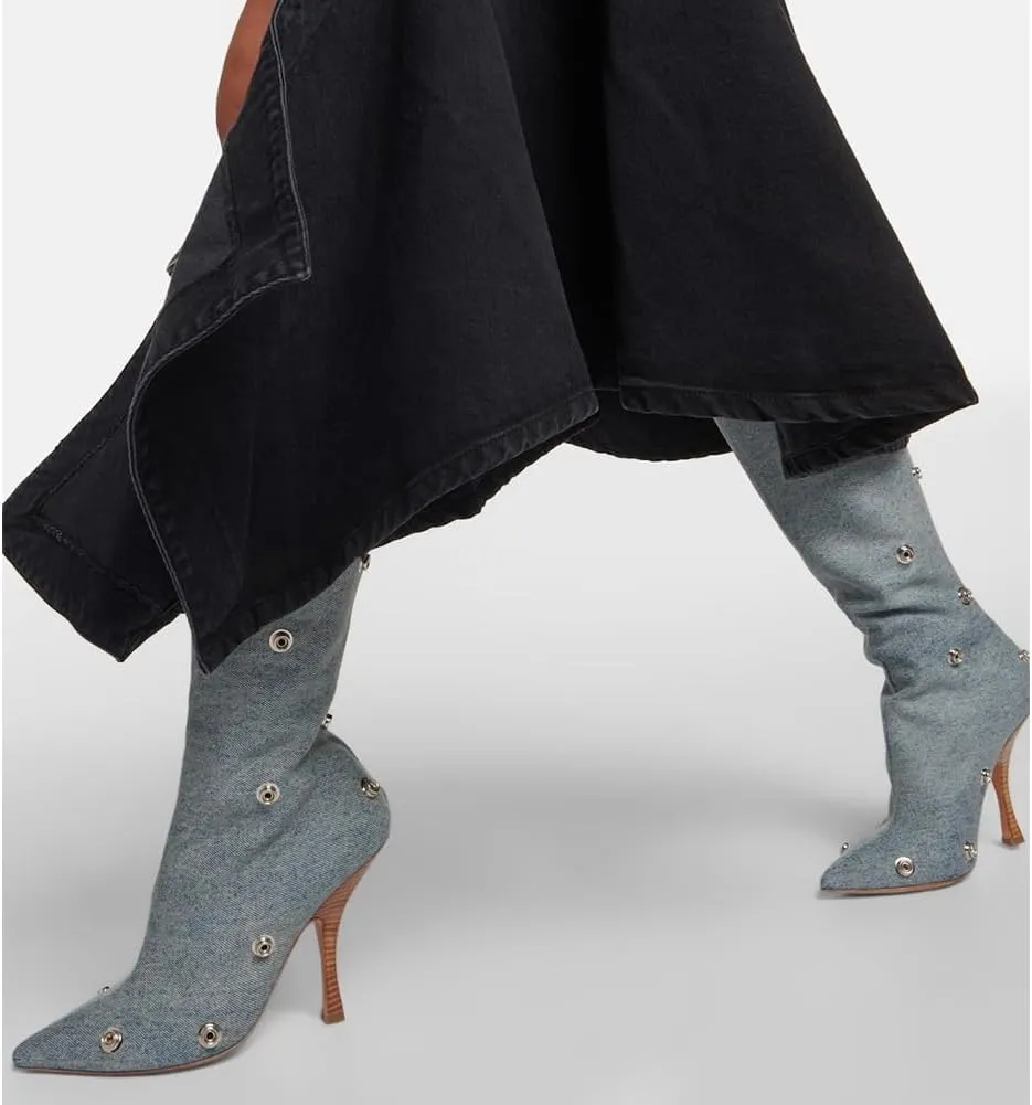Mattiventon Women's Stiletto Knee High Boots Slouchy High Heel Boots Pointed Toe Boot with Zipper Fashion Slouchy Ruched Boot