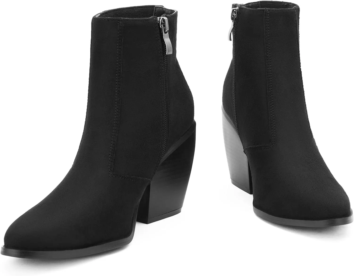 MaxMuxun Women's Chunky Heel Boots Ankle Boots for Women Western Booties Faux Leather Pointed Toe Chelsea Fall Boots for Women 2024
