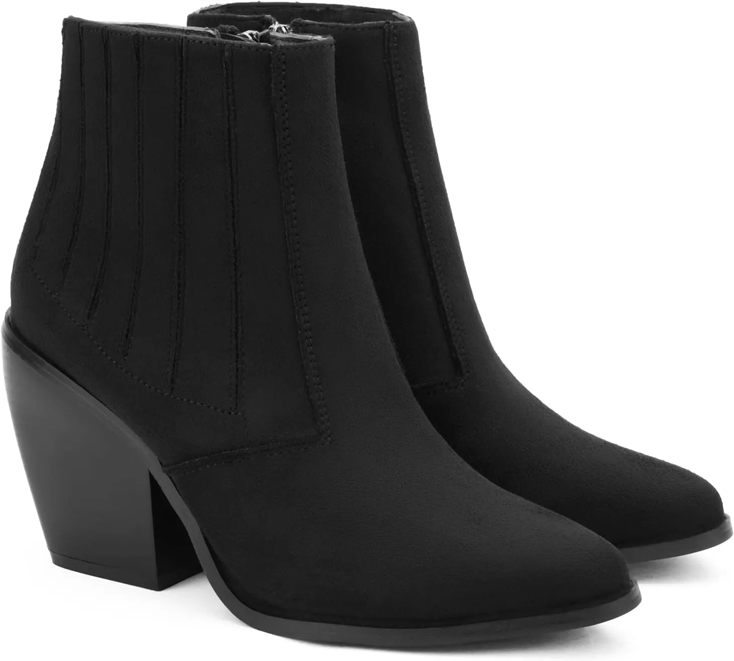 MaxMuxun Women's Chunky Heel Boots Ankle Boots for Women Western Booties Faux Leather Pointed Toe Chelsea Fall Boots for Women 2024