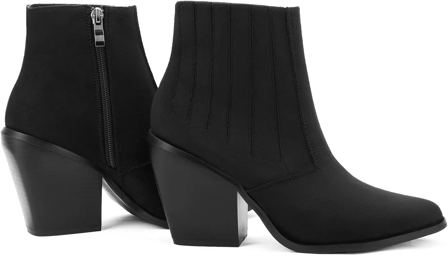 MaxMuxun Women's Chunky Heel Boots Ankle Boots for Women Western Booties Faux Leather Pointed Toe Chelsea Fall Boots for Women 2024