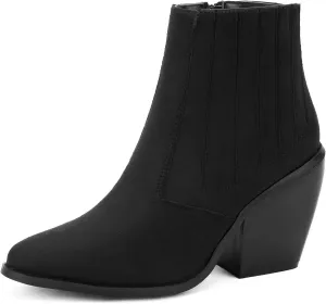 MaxMuxun Women's Chunky Heel Boots Ankle Boots for Women Western Booties Faux Leather Pointed Toe Chelsea Fall Boots for Women 2024