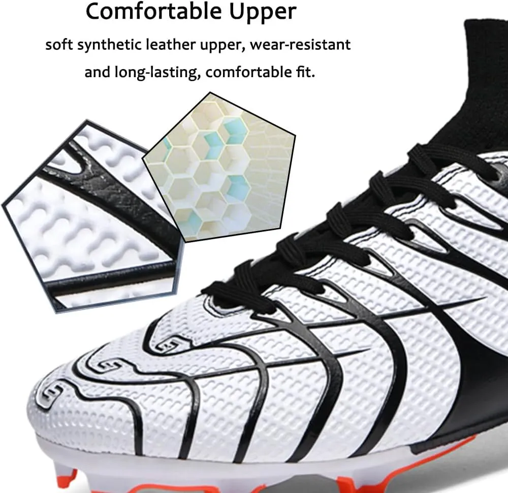 Maylrvjv Men's Soccer Cleats Football Shoes- Lightweight Breathable Durable High Top Futsal Boots for Outdoor Indoor Competition Training