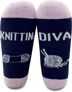 MBMSO 2 Pairs Knitting Lovers Socks Knitting Diva Knitting Gifts for Knitters Crocheters Crochet Lovers Gifts