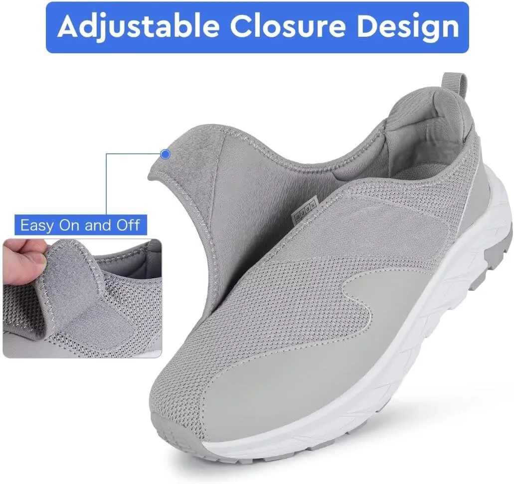 Men Diabetic Shoes Wide Width Shoes with Adjustable Closure for Swollen Feet Non-Slip Air Cushion Bottom Sneakers