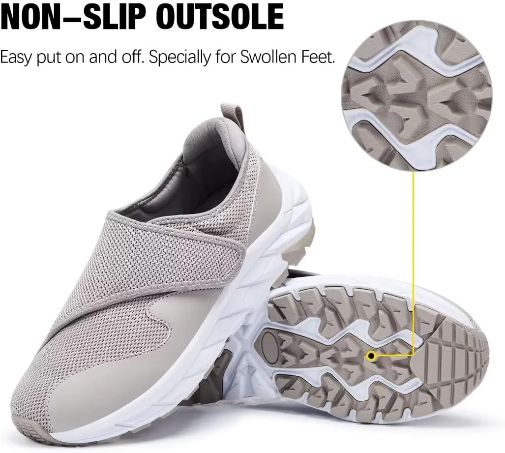 Men Diabetic Shoes Wide Width Shoes with Adjustable Closure for Swollen Feet Non-Slip Air Cushion Bottom Sneakers