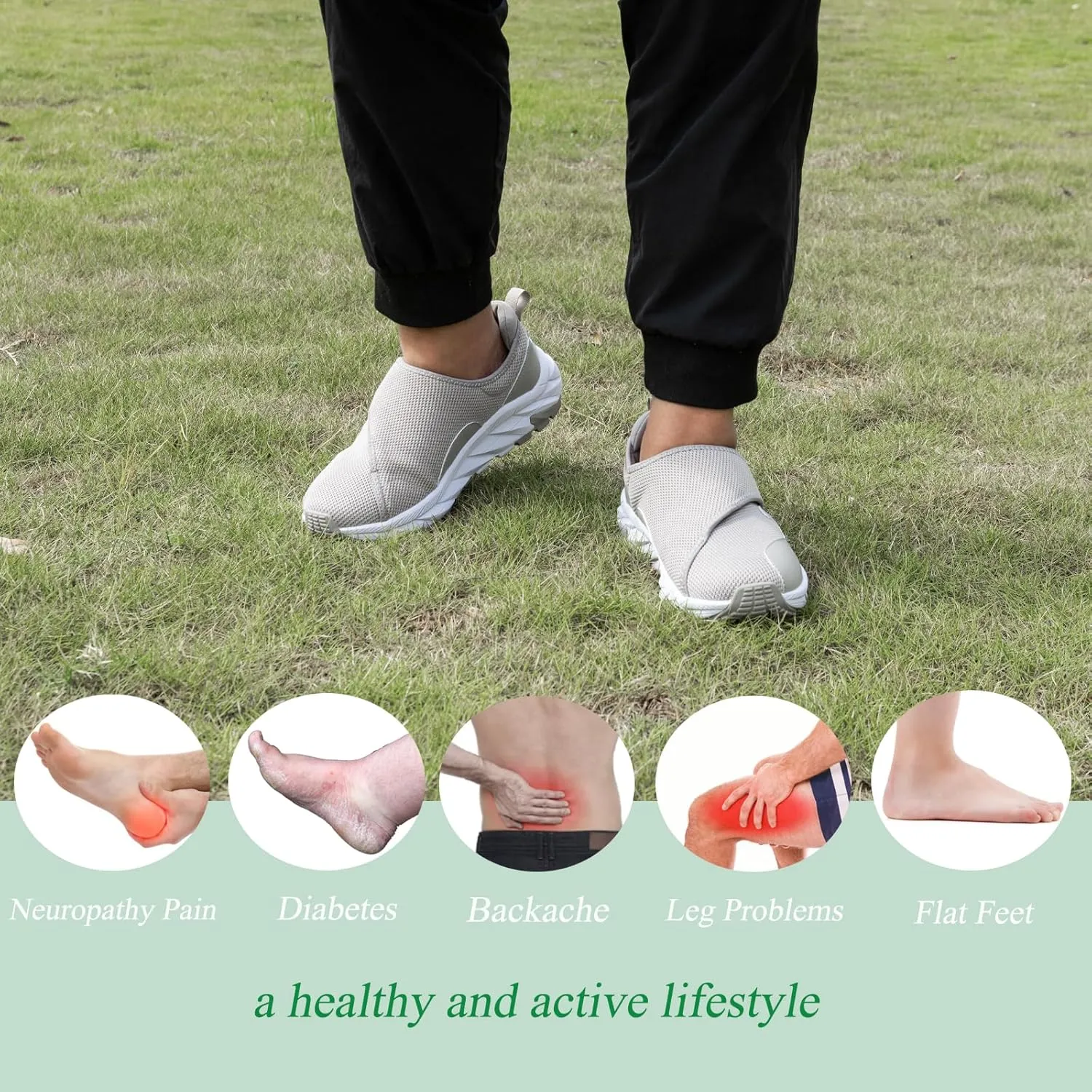 Men Diabetic Shoes Wide Width Shoes with Adjustable Closure for Swollen Feet Non-Slip Air Cushion Bottom Sneakers