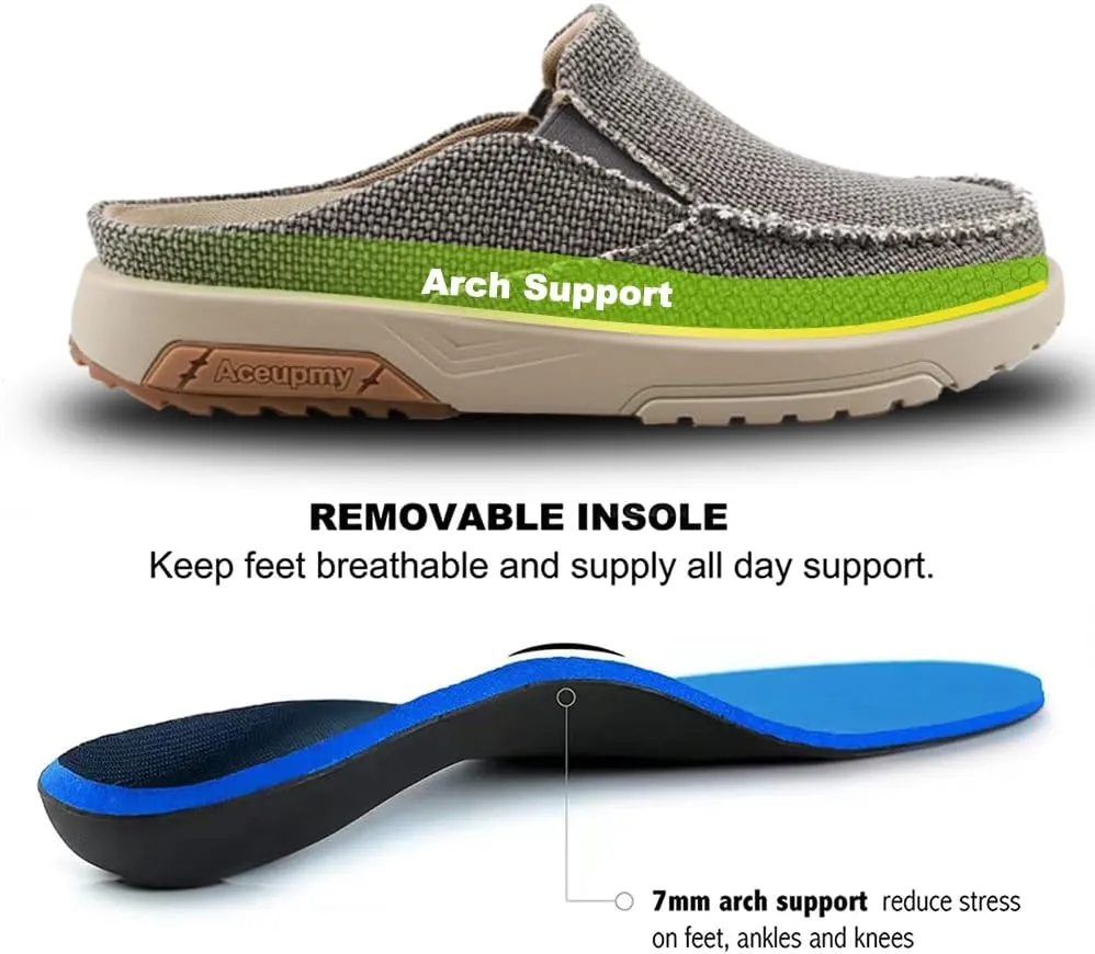 Men's Arch Support Plantar Fasciitis Relief Orthopedic Slipper Indoor Canvas Slip On House Diabetic Bunions Casual Loafers
