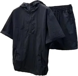 Men's Cargo Tracksuit Set, Zipped Short Sleeve & Quick-Dry Shorts
