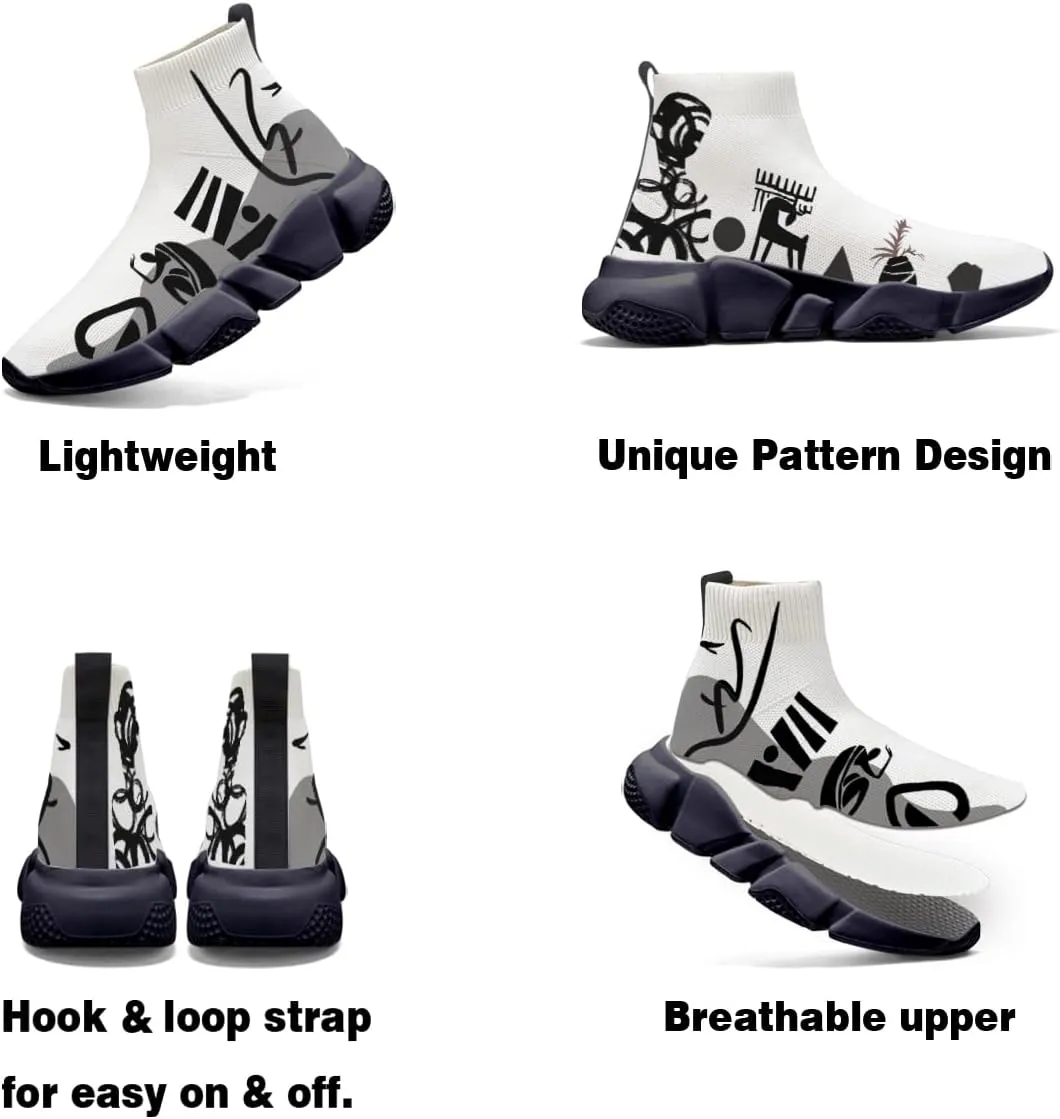 Men's Fashion Graffiti Shoes - Plus Size Tennis Trainers Abstract Art Sock Sneakers for Women