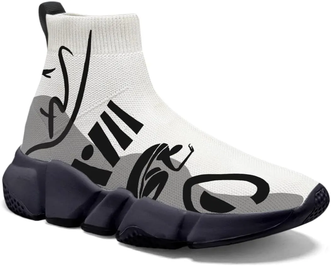 Men's Fashion Graffiti Shoes - Plus Size Tennis Trainers Abstract Art Sock Sneakers for Women