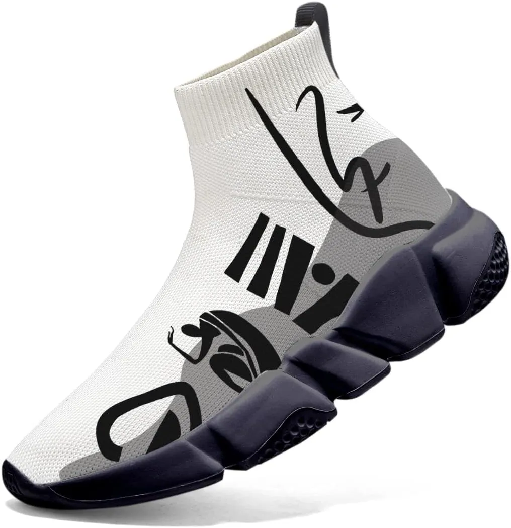 Men's Fashion Graffiti Shoes - Plus Size Tennis Trainers Abstract Art Sock Sneakers for Women