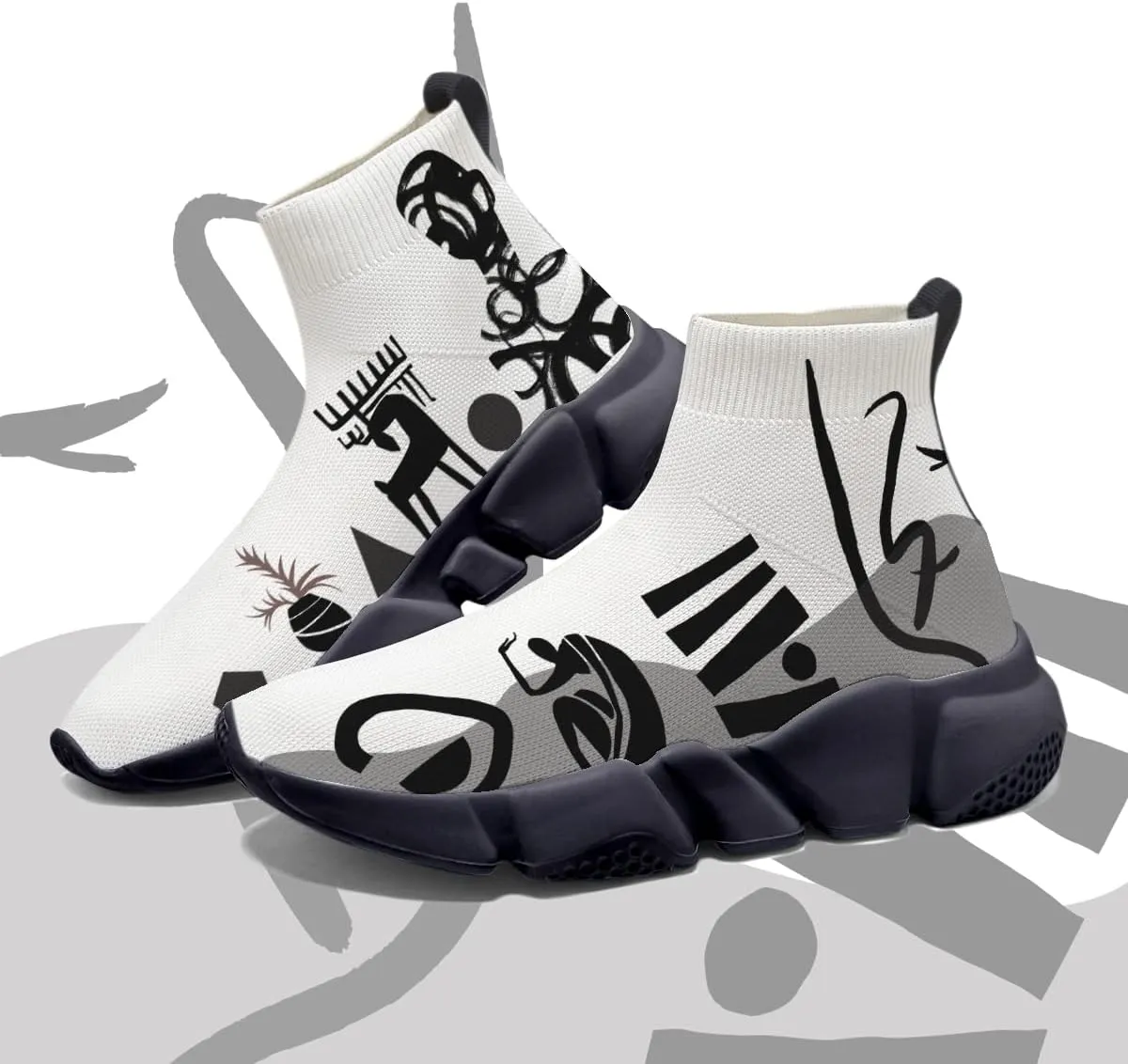 Men's Fashion Graffiti Shoes - Plus Size Tennis Trainers Abstract Art Sock Sneakers for Women