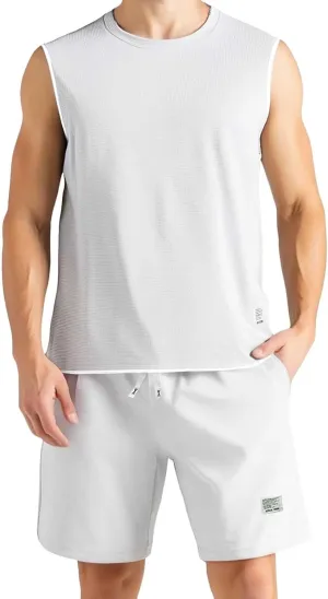 Men's Hawaiian Sleeveless Tracksuit, Summer T Shirts & Shorts Set Two Piece Casual Daily Sweatsuits Joggers Beachwear