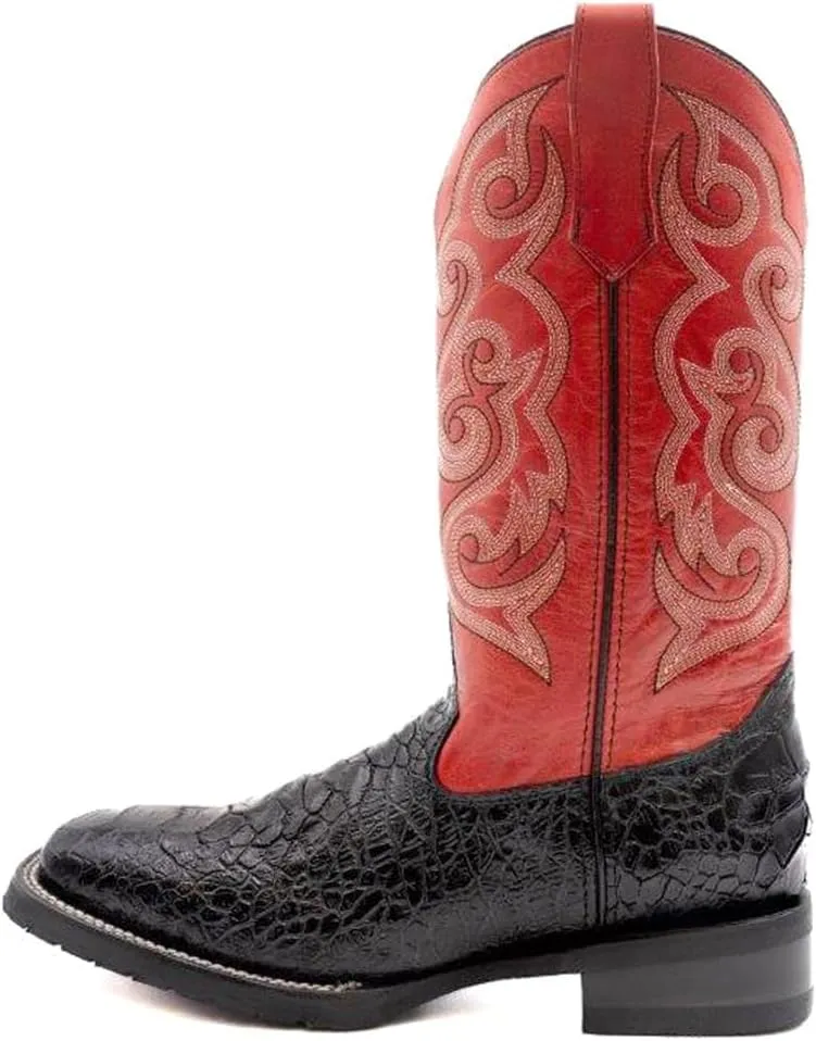 Mens Kai Embroidered Square Toe Casual Boots Mid Calf - Black, Red