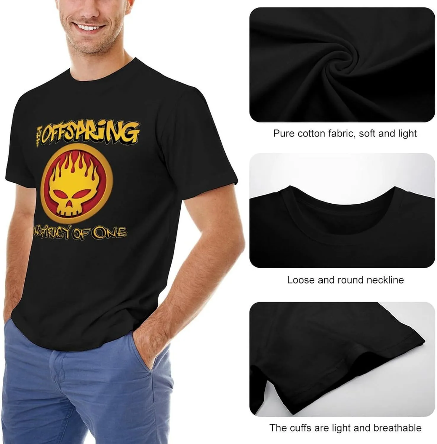 Men's Music Fans T-Shirts Novelty Short Sleeve Stretch-Cotton Shirt Adult