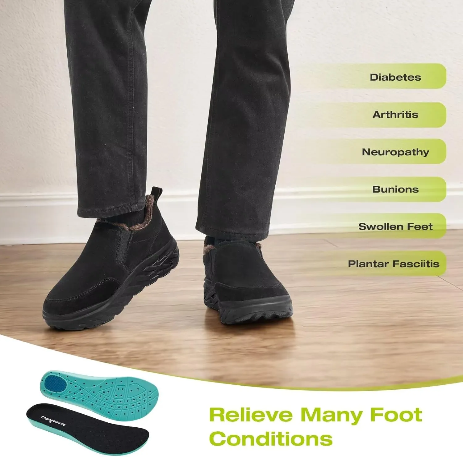 Men's Orthopedic Wide Winter Slippers with Arch Support: Comfortable Diabetic Loafers for Plantar Fasciitis, Casual Warm Orthotic Walking Shoes for Foot and Heel Pain Relief