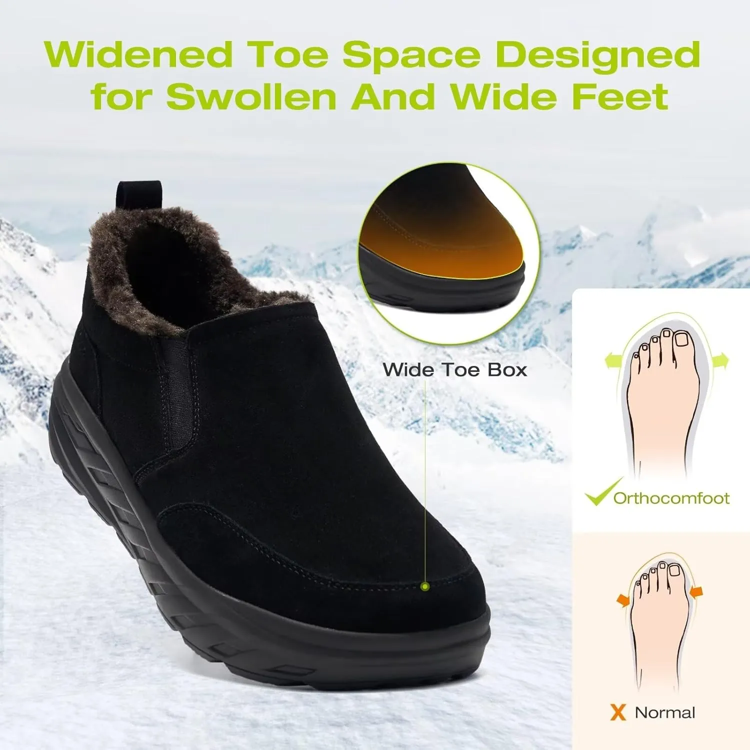 Men's Orthopedic Wide Winter Slippers with Arch Support: Comfortable Diabetic Loafers for Plantar Fasciitis, Casual Warm Orthotic Walking Shoes for Foot and Heel Pain Relief
