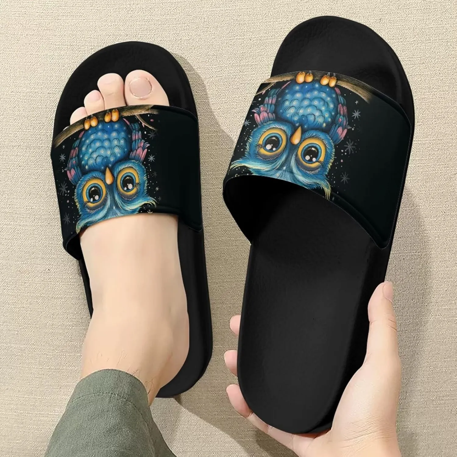 Mens Pillow House Slide Sandals Non-Slip Black Bath Sandals Wide Width EVA Flat Shoes Quick Drying Peep Toe Slippers Beach Dress Shoes