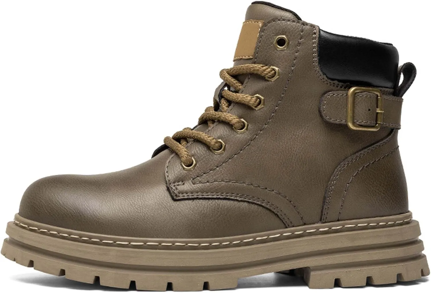 Mens Premium Leather Round Toe Casual Boots,Fashion Casual Outdoor Boots,Flat Sports Boots,Work Style Casual Boots，(Leather lining/Fluff lining)