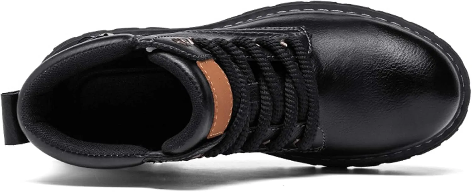 Mens Premium Leather Round Toe Casual Boots,Fashion Casual Outdoor Boots,Flat Sports Boots,Work Style Casual Boots，(Leather lining/Fluff lining)