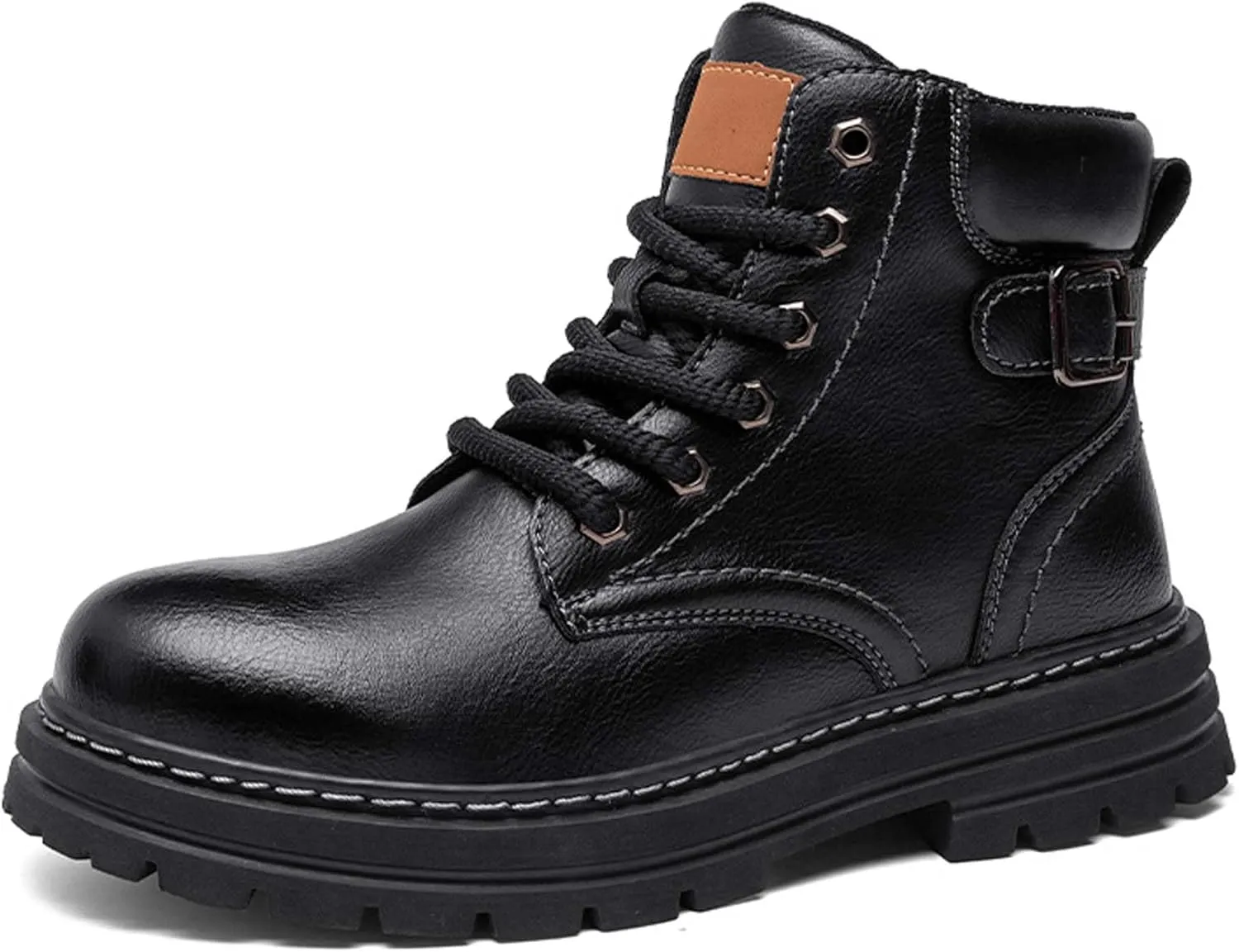 Mens Premium Leather Round Toe Casual Boots,Fashion Casual Outdoor Boots,Flat Sports Boots,Work Style Casual Boots，(Leather lining/Fluff lining)