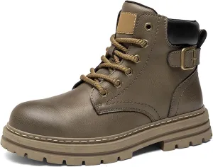 Mens Premium Leather Round Toe Casual Boots,Fashion Casual Outdoor Boots,Flat Sports Boots,Work Style Casual Boots，(Leather lining/Fluff lining)