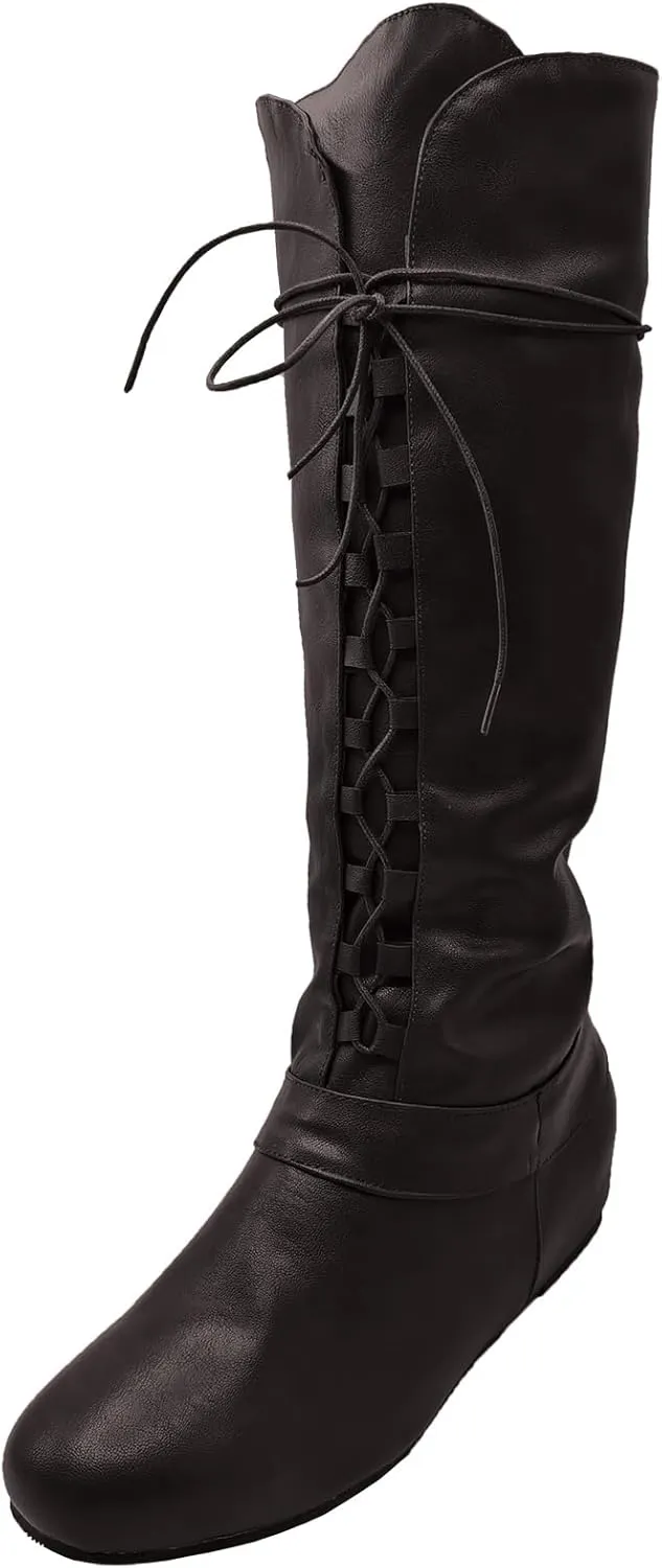 Men's Renaissance Boots Medieval Cosplay Boots Halloween Vintage Stage Pirate Viking Tied Shoes