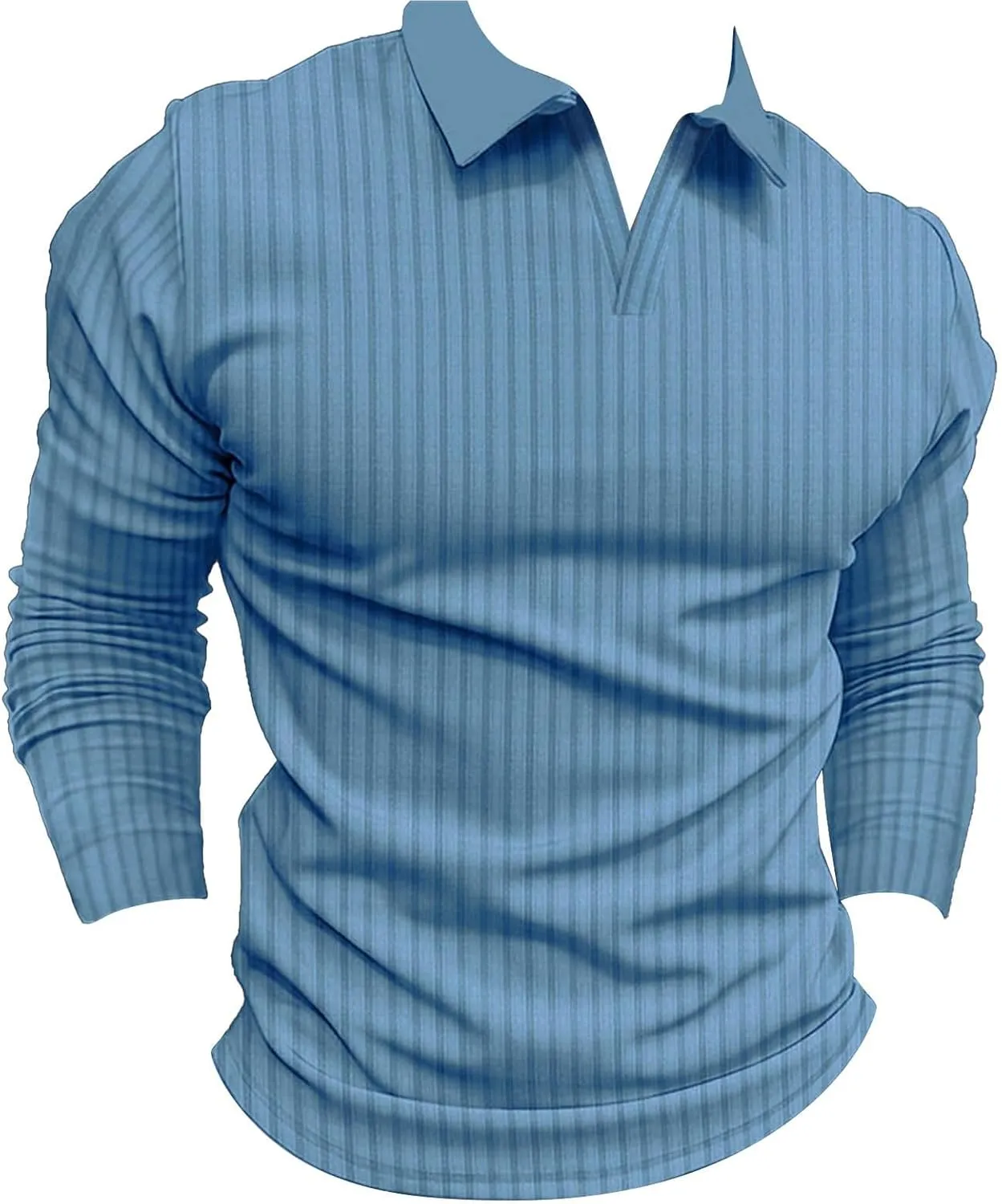 Men's Ribbed Polo Shirt Slim Fit Long Sleeve Muscle Shirt Fitted Cotton Pullover Sweater Casual Stretchy Undershirts