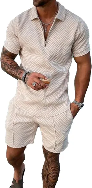 men's short sets outfits 2 piece summer tracksuit short sleeve polo shirt and shorts set casual sport suit