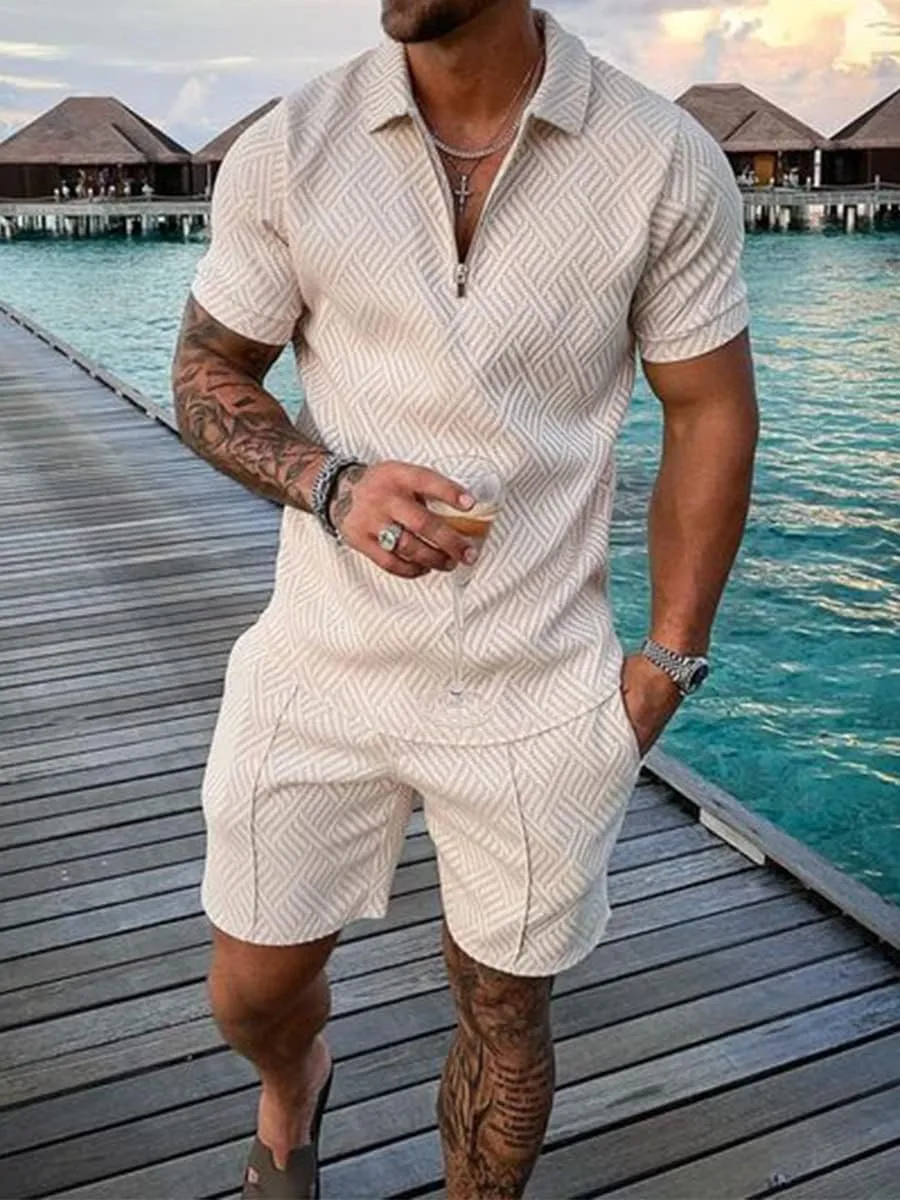men's short sets outfits 2 piece summer tracksuit short sleeve polo shirt and shorts set casual sport suit