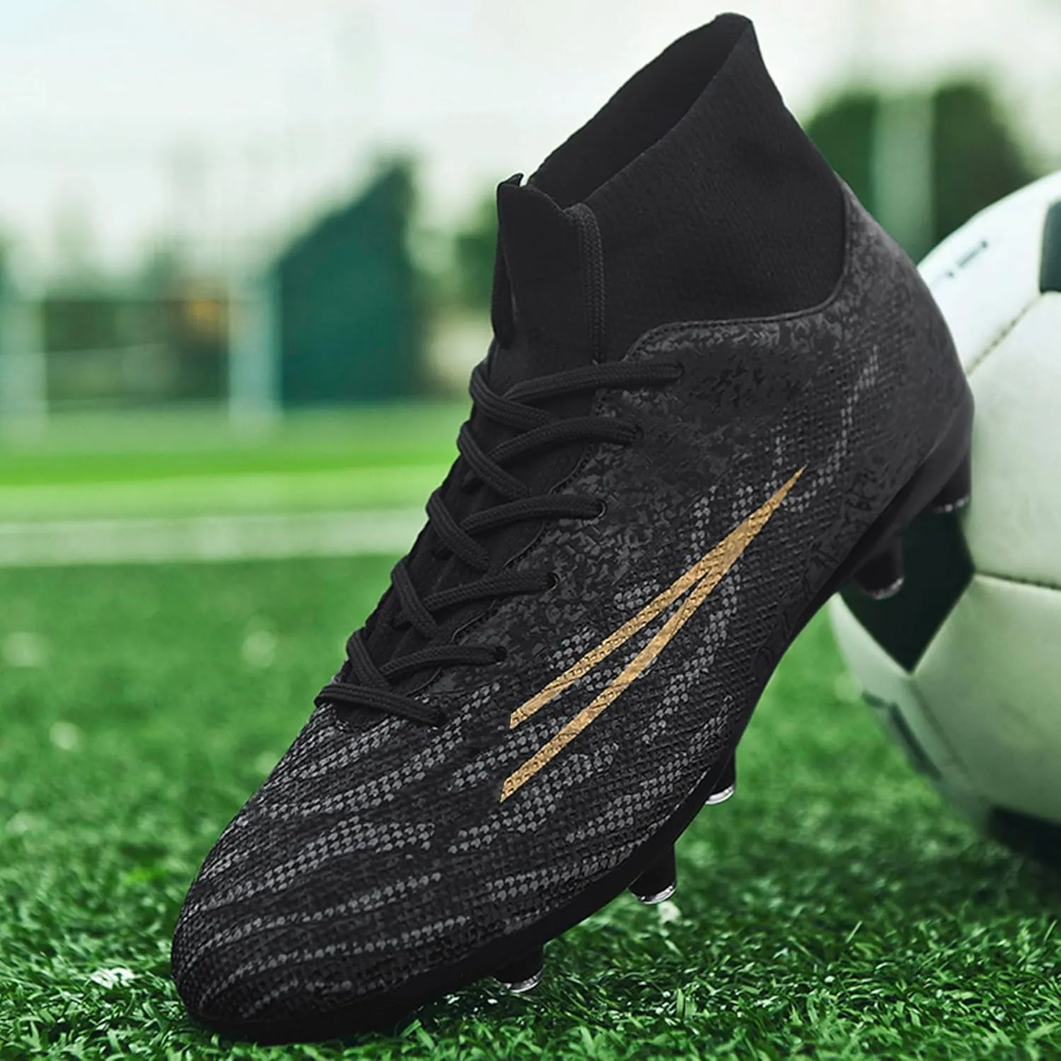 Men's Soccer Shoes Football Cleats Outdoor High-Tops Lace-Up Non-Slip Spikes AG/FG Boots Wide Training Sneaker
