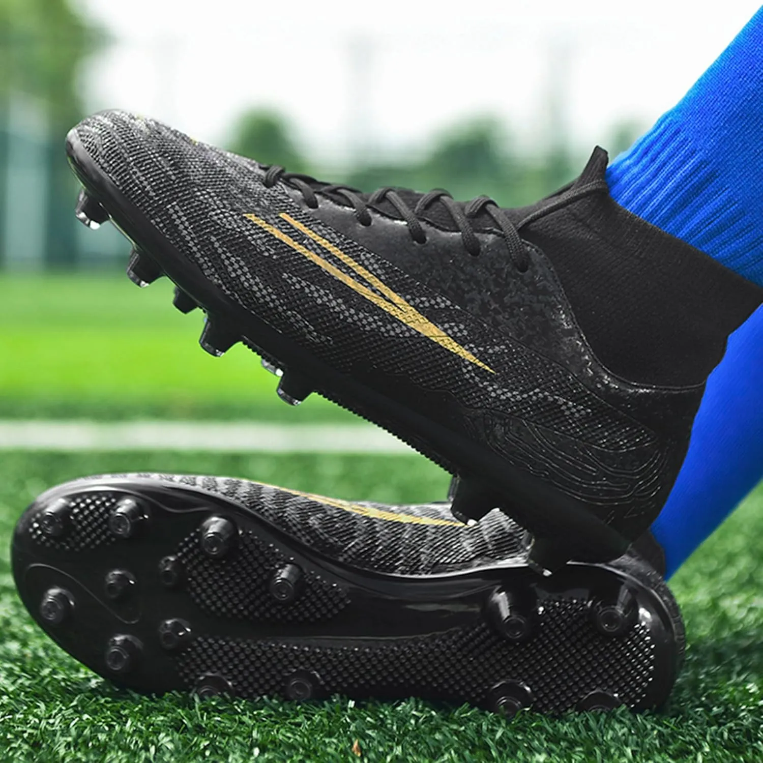Men's Soccer Shoes Football Cleats Outdoor High-Tops Lace-Up Non-Slip Spikes AG/FG Boots Wide Training Sneaker
