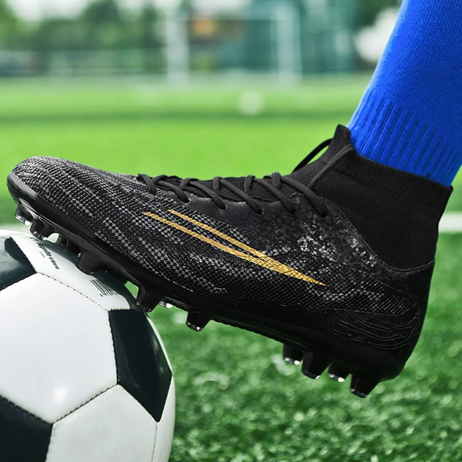 Men's Soccer Shoes Football Cleats Outdoor High-Tops Lace-Up Non-Slip Spikes AG/FG Boots Wide Training Sneaker