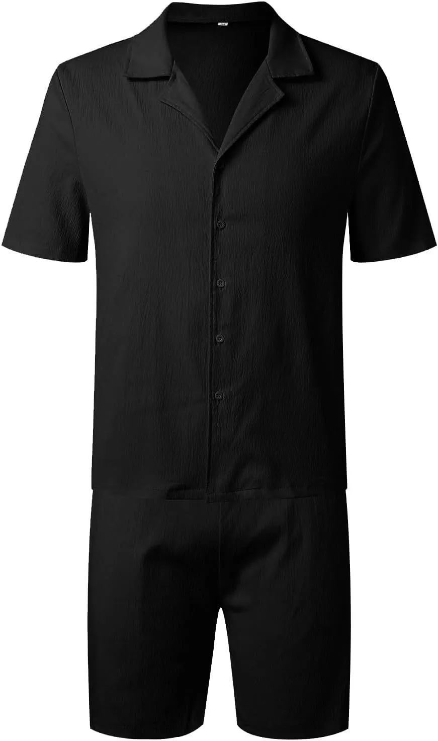 Mens Summer Casual Short Sets Solid Color Short Sleeve Pocket Button Down Shirt Elastic Shorts 2 Piece Outfits Tracksuit