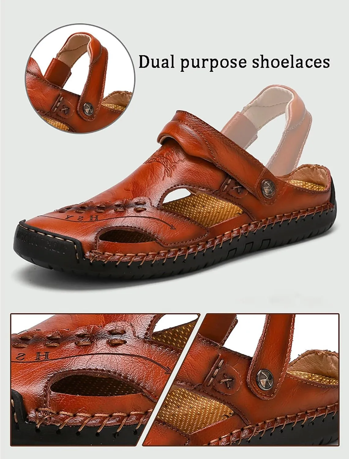Mens Walking Sandals Men Leather Sandals Men's Hiking Athletic Water Shoes Outdoor Summer