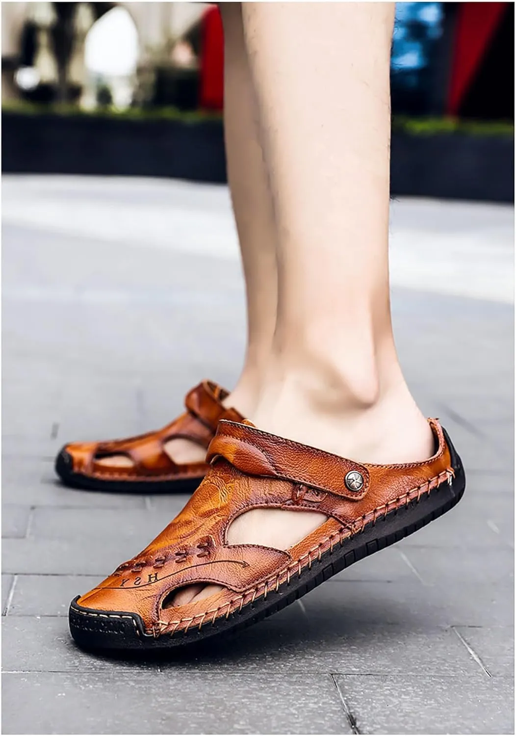 Mens Walking Sandals Men Leather Sandals Men's Hiking Athletic Water Shoes Outdoor Summer