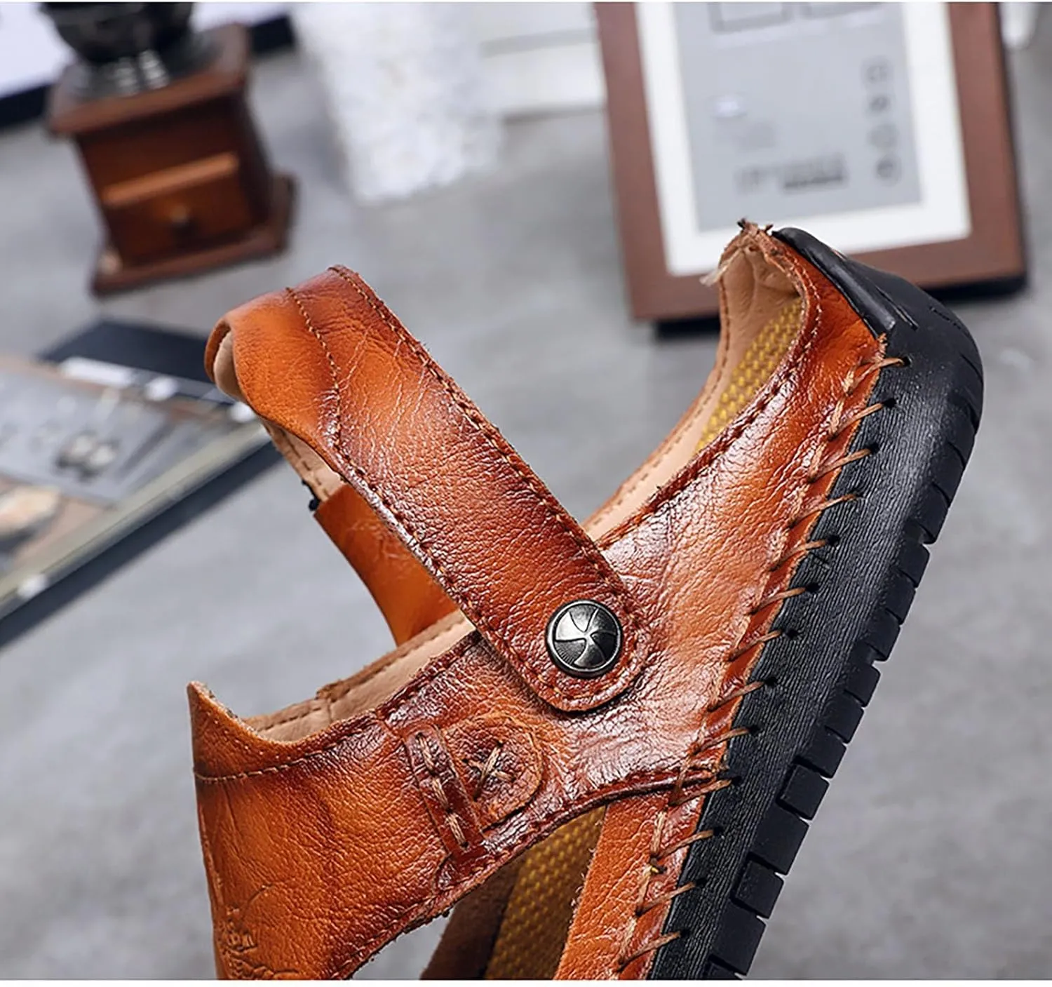 Mens Walking Sandals Men Leather Sandals Men's Hiking Athletic Water Shoes Outdoor Summer