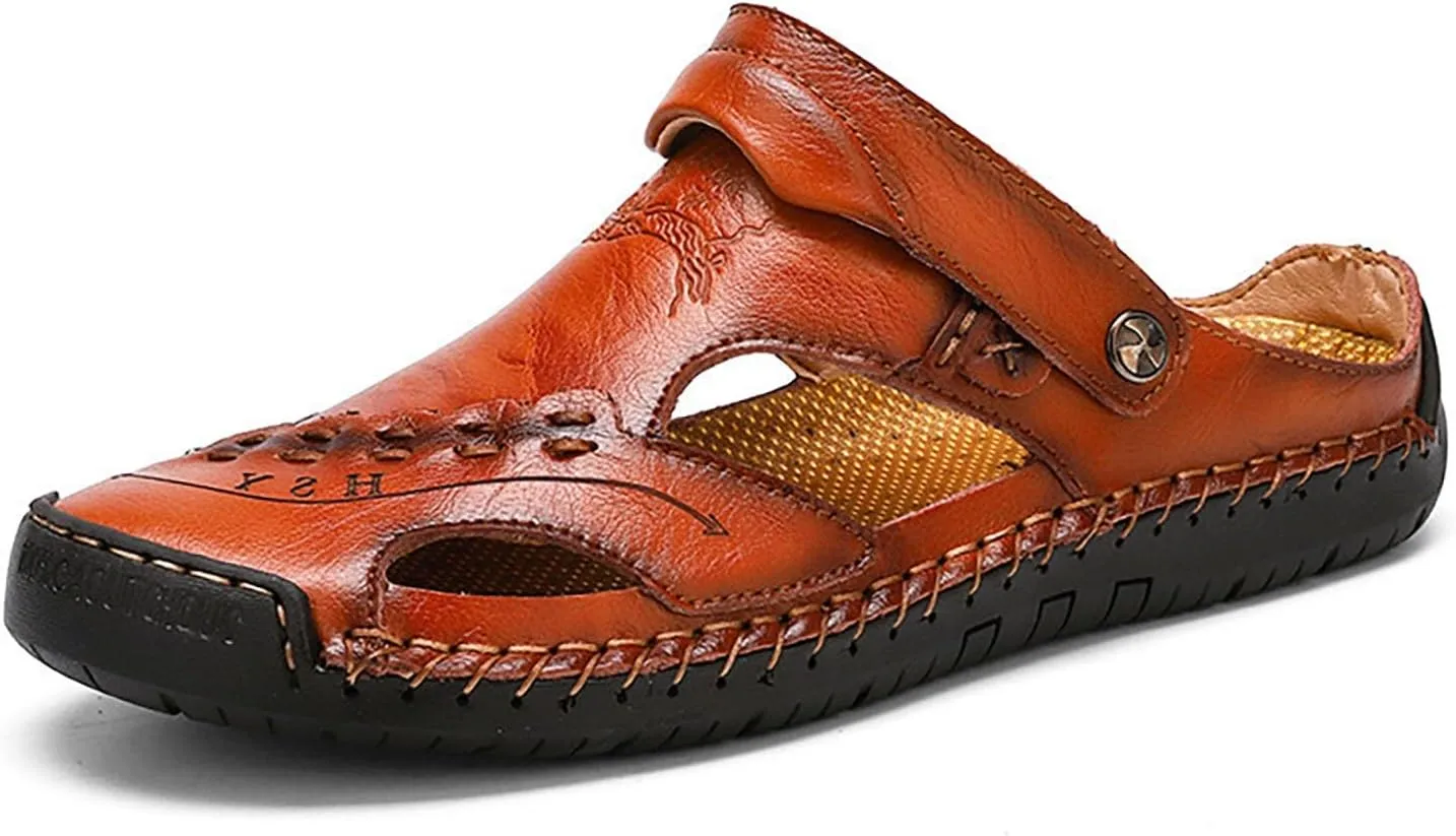 Mens Walking Sandals Men Leather Sandals Men's Hiking Athletic Water Shoes Outdoor Summer