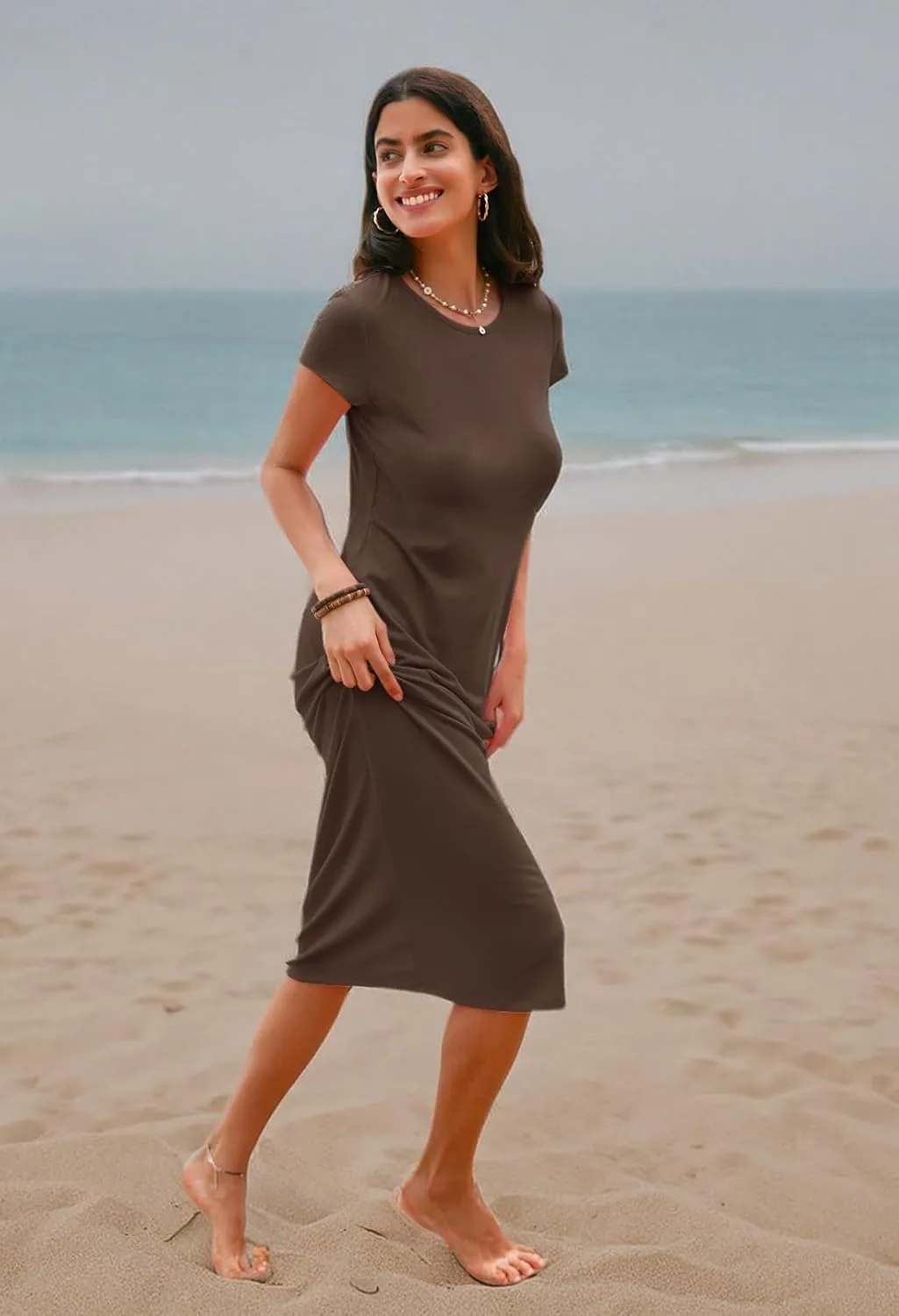 MEROKEETY Women's 2025 Summer Short Sleeve Tshirt Dress Casual Crew Neck Beach Long Maxi Dresses
