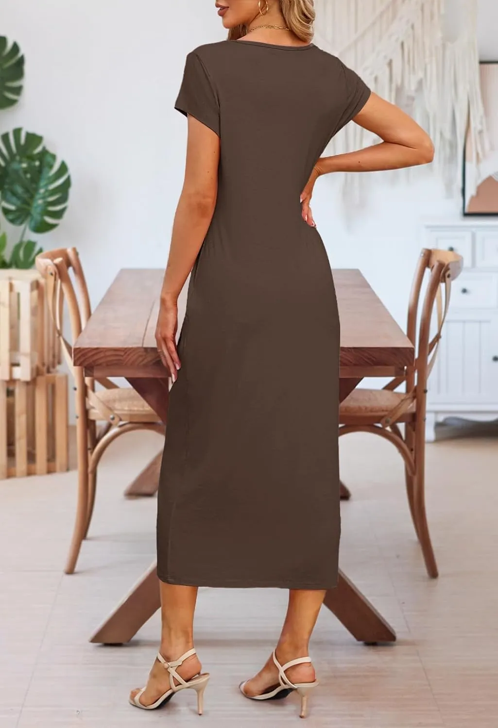 MEROKEETY Women's 2025 Summer Short Sleeve Tshirt Dress Casual Crew Neck Beach Long Maxi Dresses