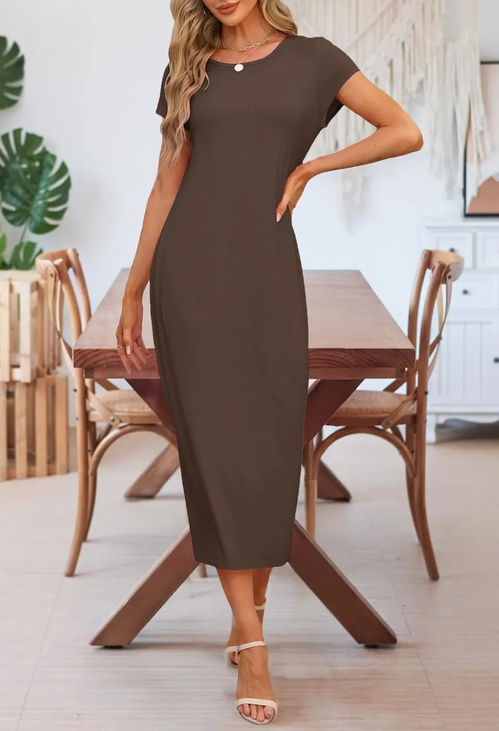 MEROKEETY Women's 2025 Summer Short Sleeve Tshirt Dress Casual Crew Neck Beach Long Maxi Dresses