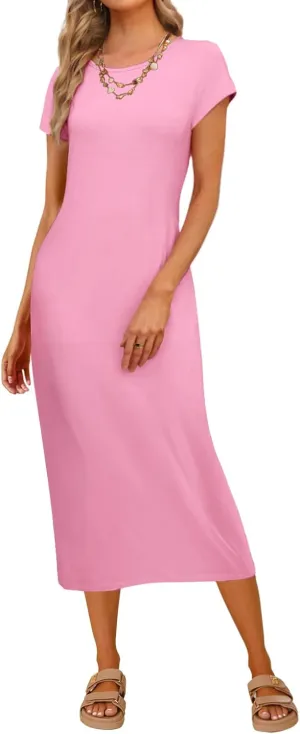 MEROKEETY Women's 2025 Summer Short Sleeve Tshirt Dress Casual Crew Neck Beach Long Maxi Dresses