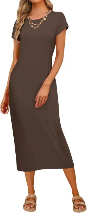 MEROKEETY Women's 2025 Summer Short Sleeve Tshirt Dress Casual Crew Neck Beach Long Maxi Dresses