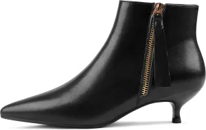 MERUMOTE Women's Leather Ankle Boots Low Heels Shoes Zipper Winter Booties